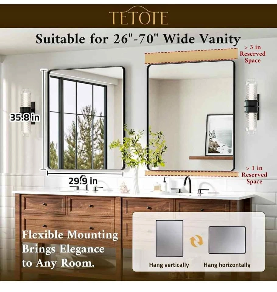 TETOTE 30 x 36 Inch Black Vanity Mirror