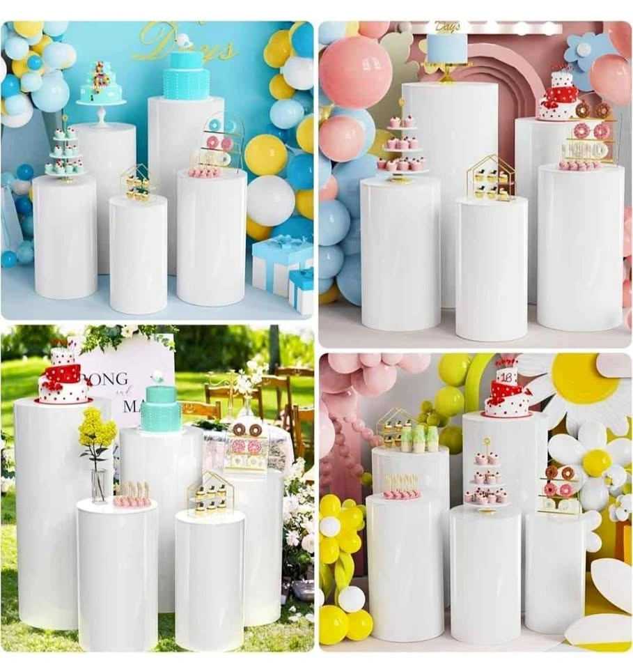 5Pcs White Acrylic Cylinder Pedestal Stands for Events