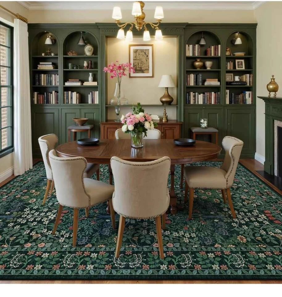Brand NEW 8x10 Dark Green Vintage Floral Rug – Washable & Non-Sl - photo 4