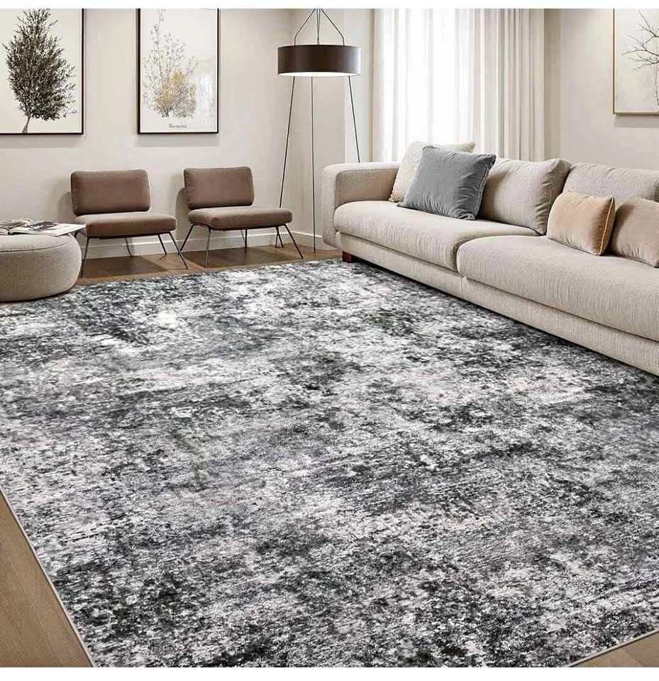 7x9 Large Soft Indoor Neutral Modern Abstract Washable Rug