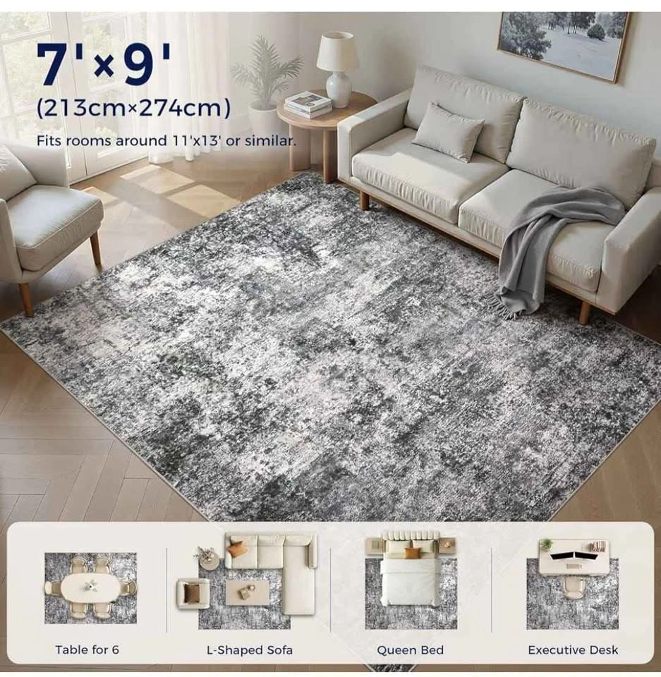 7x9 Large Soft Indoor Neutral Modern Abstract Washable Rug - photo 2
