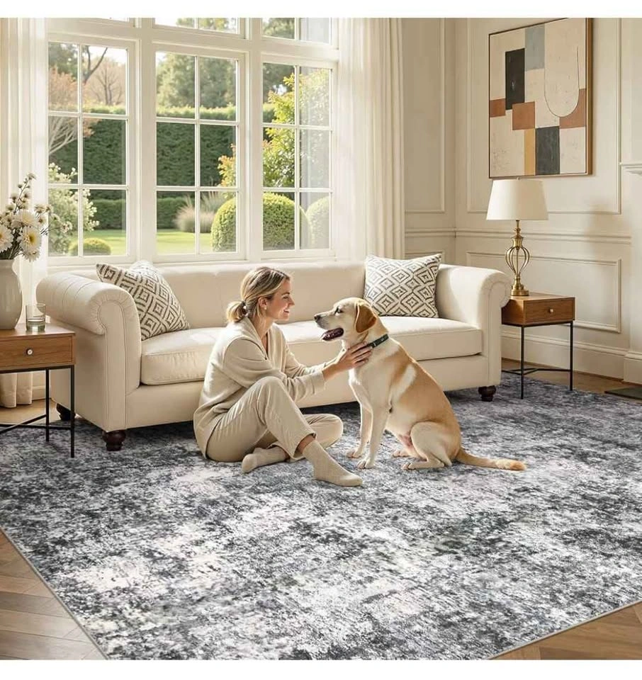 7x9 Large Soft Indoor Neutral Modern Abstract Washable Rug - photo 3