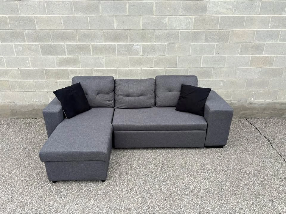 Grey Sectional Sofa with Bed and Storage - Free Delivery