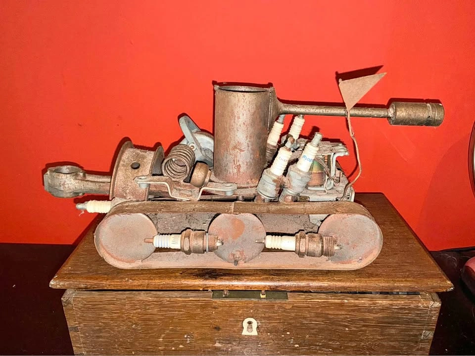 Rusted steel and spark plug tank