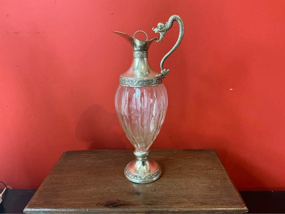 Vintage Italian Crystal & Silverplate Dragon Handle Decanter - photo 2
