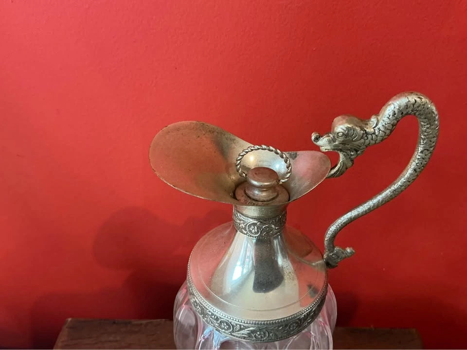 Vintage Italian Crystal & Silverplate Dragon Handle Decanter - photo 3