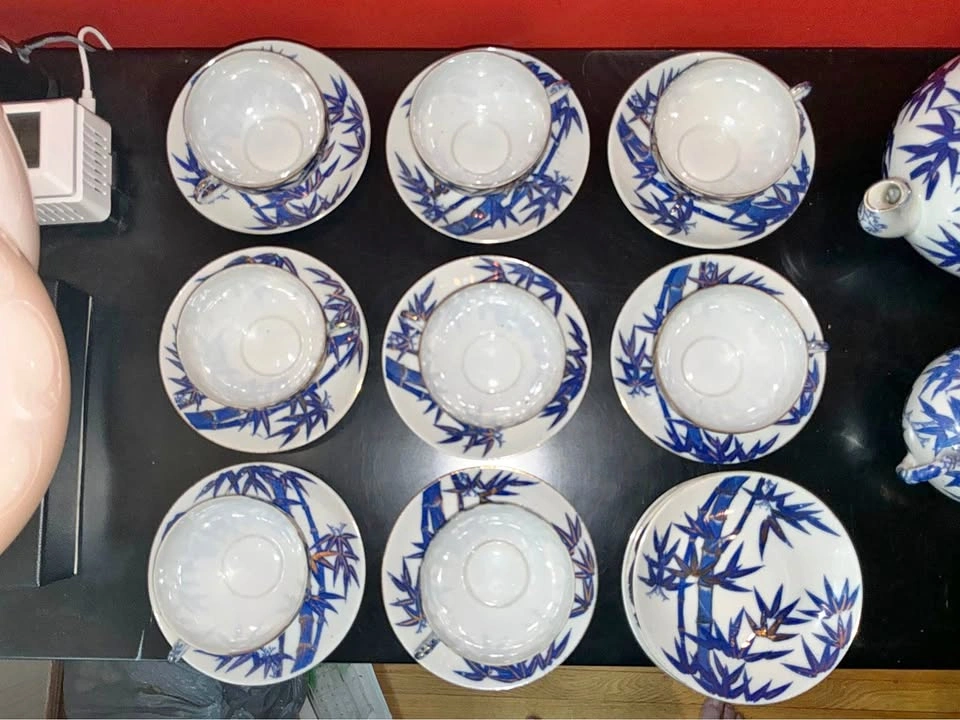 Vintage Japanese porcelain bamboo tea service