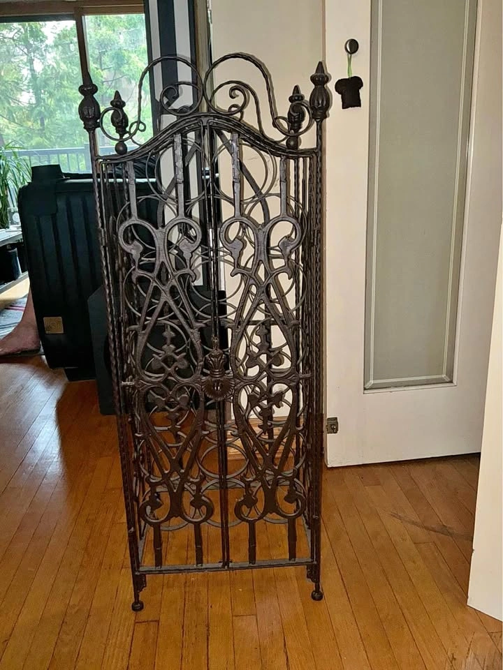 Large Gothic Wrought Iron Wine Cabinet / Wine Jail Rack