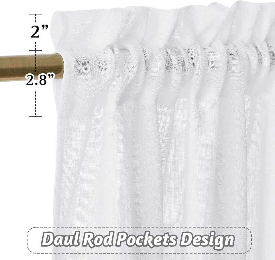RYB HOME Linen Textured Off White Curtains Sheer Window thumbnail