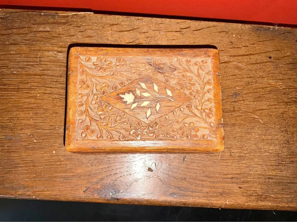 Vintage Hand-Carved Wooden Jewelry / Trinket Box
