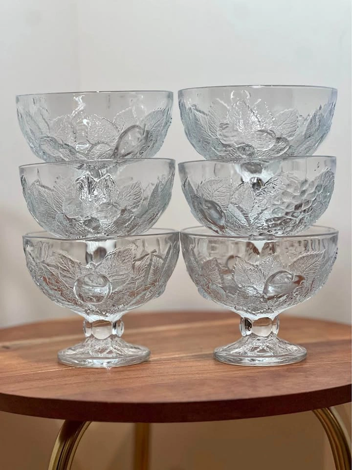 Vintage Pasabahce Fruit Embossed Glass Dessert Bowls - Set of 6
