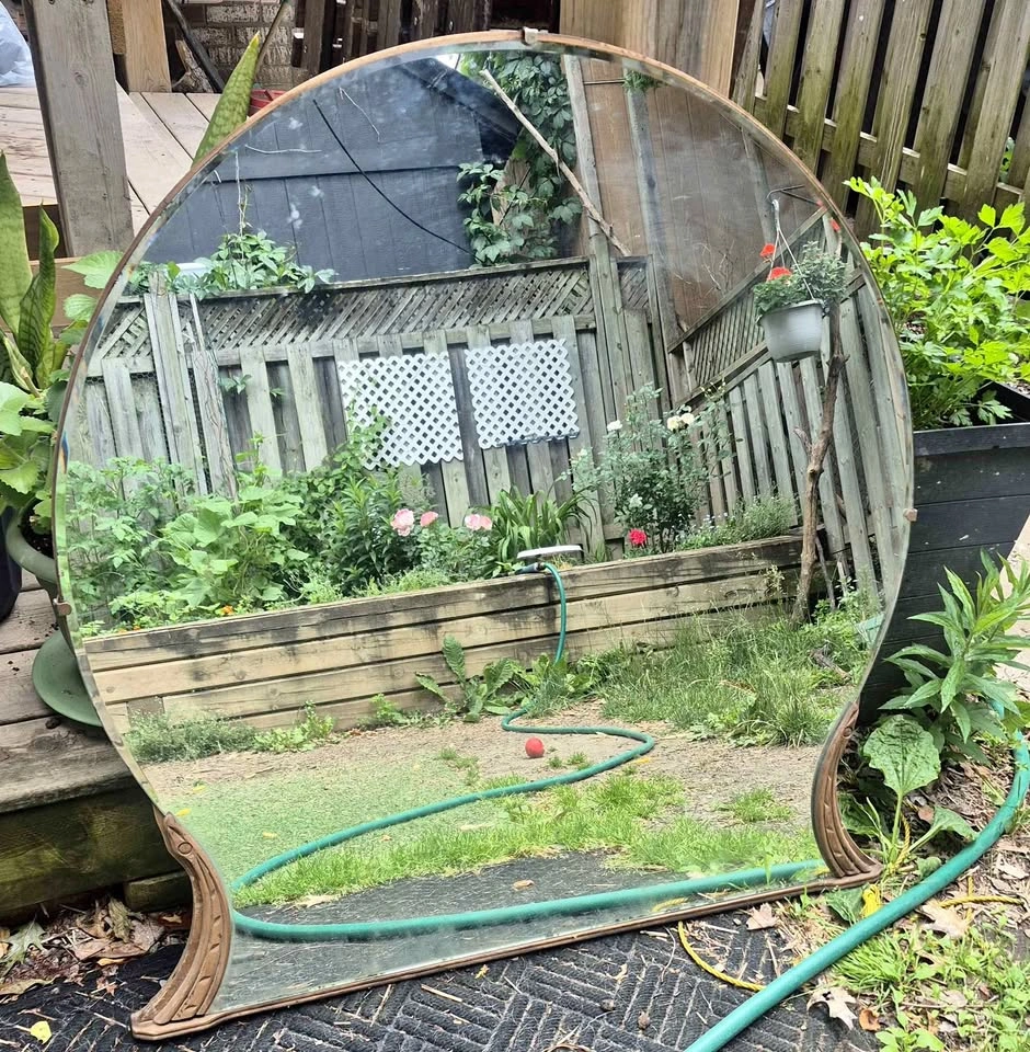 Vintage Arched Wood Framed Mirror