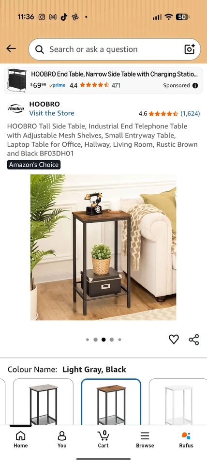 HOOBRO Tall Side Table, Industrial End Table - photo 2