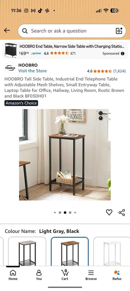 HOOBRO Tall Side Table, Industrial End Table - photo 3