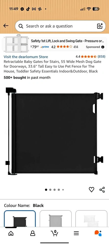 Retractable Baby Gate, 55" Wide Mesh Pet Gate