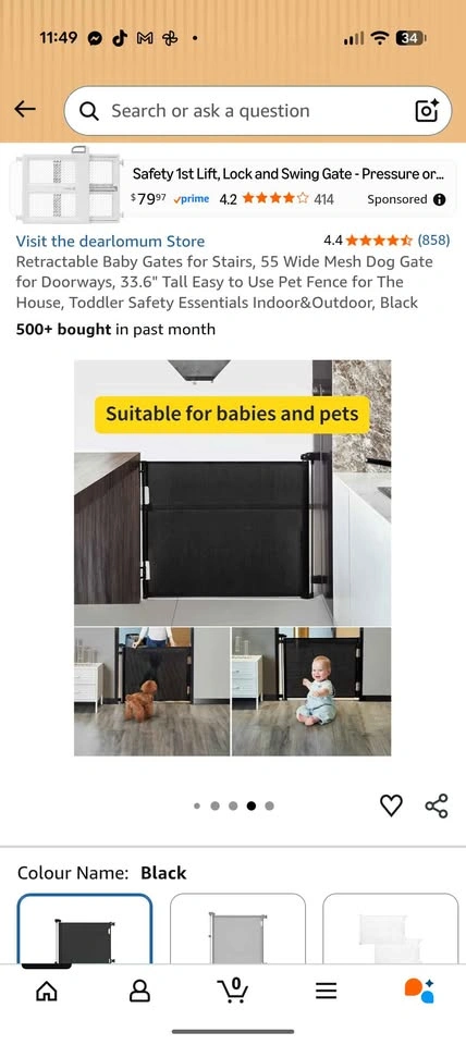 Retractable Baby Gate, 55" Wide Mesh Pet Gate - photo 4