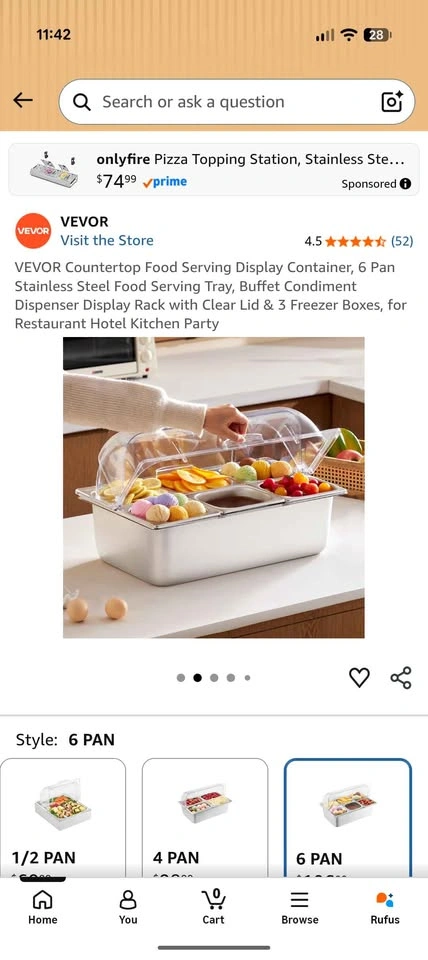 VEVOR Countertop Food Serving Display Container, 6 Pan - photo 2