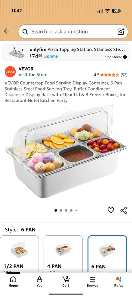VEVOR Countertop Food Serving Display Container, 6 Pan - photo 3