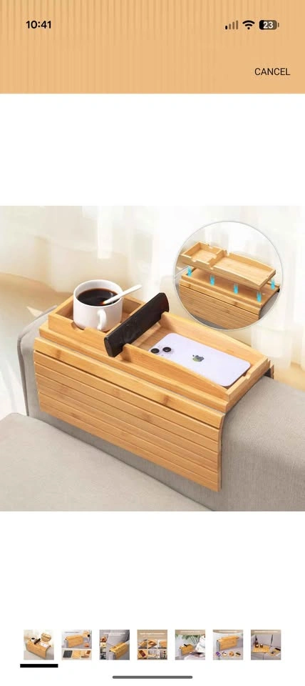 Bamboo Sofa Armrest Tray - Rectangular, Natural - photo 2