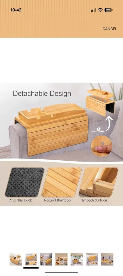 Bamboo Sofa Armrest Tray - Rectangular, Natural - photo 3