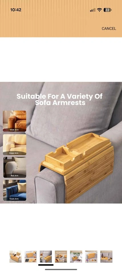 Bamboo Sofa Armrest Tray - Rectangular, Natural - photo 4