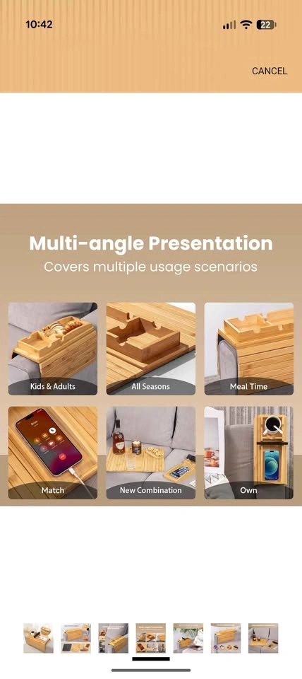 Bamboo Sofa Armrest Tray - Rectangular, Natural - photo 5