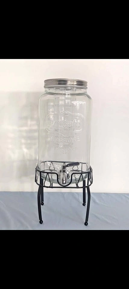 2 Gallon Glass Beverage Dispenser with Stand and Lid