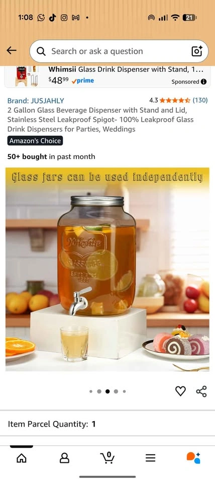 2 Gallon Glass Beverage Dispenser with Stand and Lid - photo 2