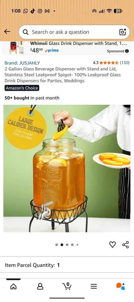 2 Gallon Glass Beverage Dispenser with Stand and Lid - photo 5