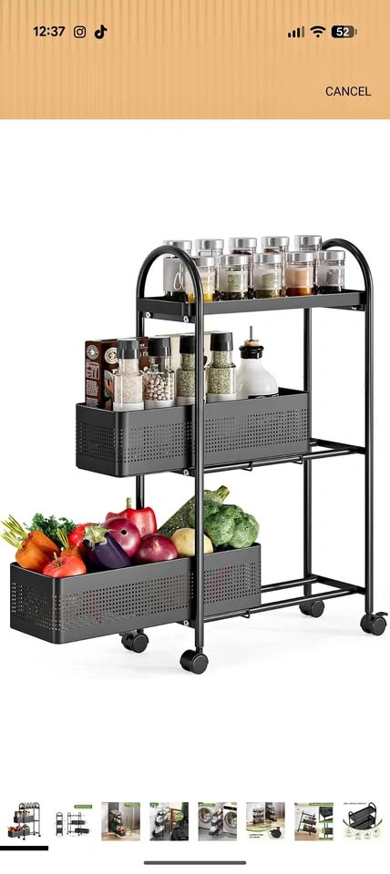KINGRACK 3-Tier Slim Storage Cart with Pull Out Basket