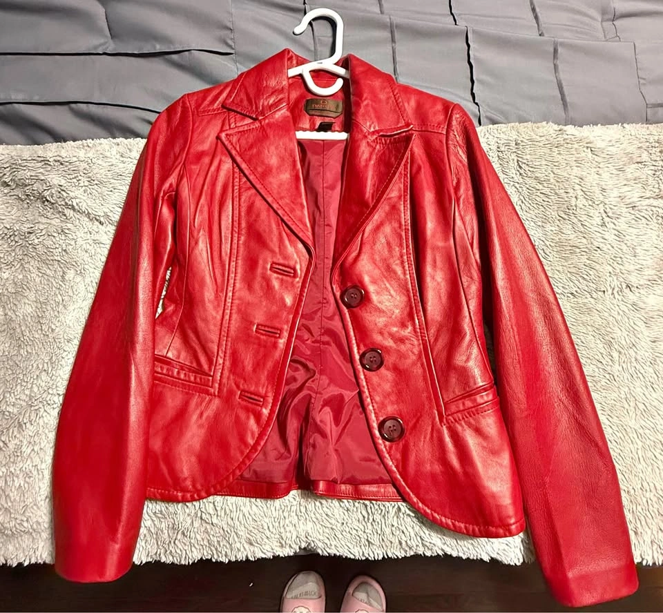 Danier Red Italian Leather Blazer Jacket