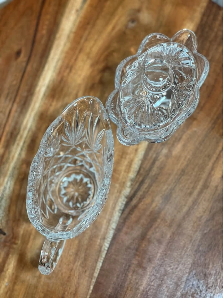 Vintage Clear Pressed Glass Creamer & Covered Sugar Bowl Set - photo 2