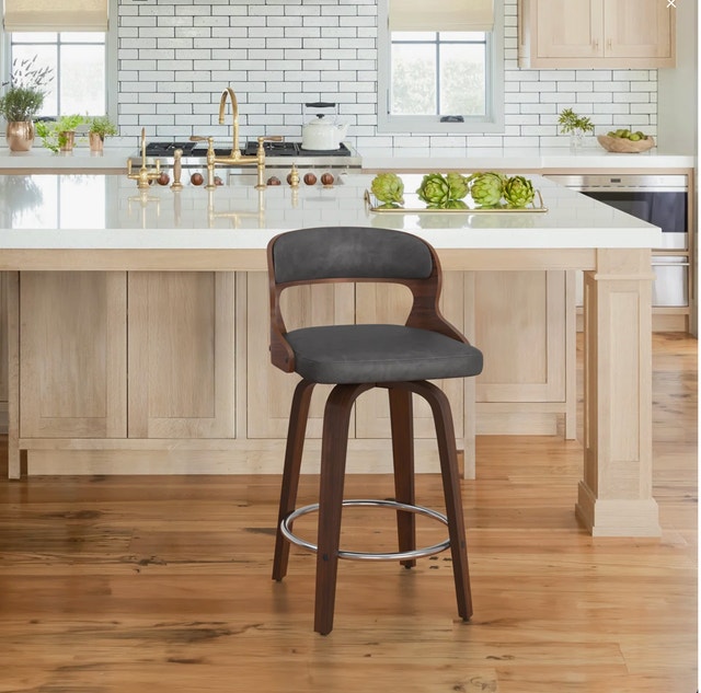26" Grey Carylon Swivel Upholstered Counter Stool