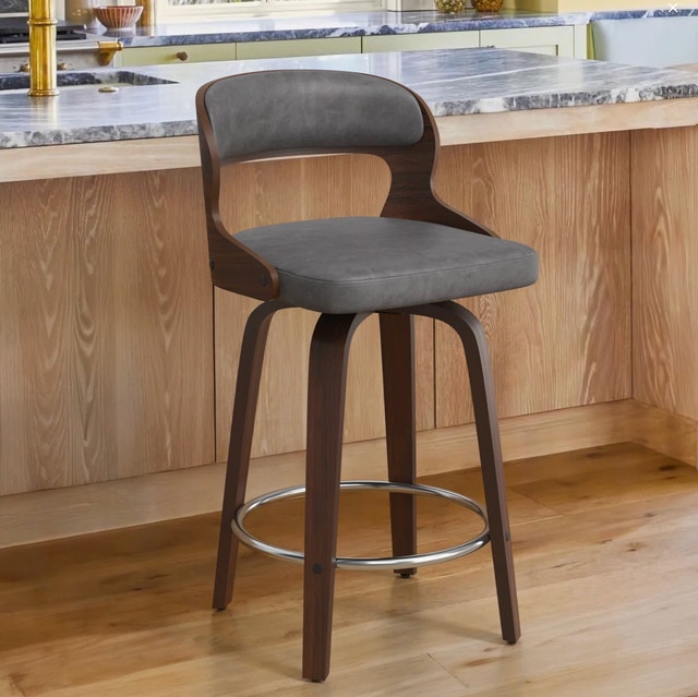 26" Grey Carylon Swivel Upholstered Counter Stool - photo 2