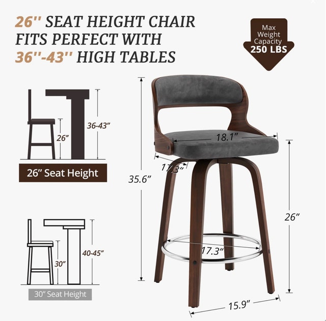 26" Grey Carylon Swivel Upholstered Counter Stool - photo 3