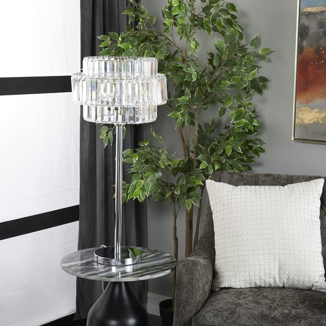 30"H Deco 79 Metal Table Lamp with Crystal Embellishments