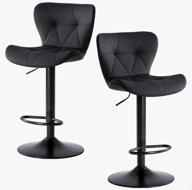 2pcs Swivel Adjustable Height Bar Stools, Leather Upholstered
