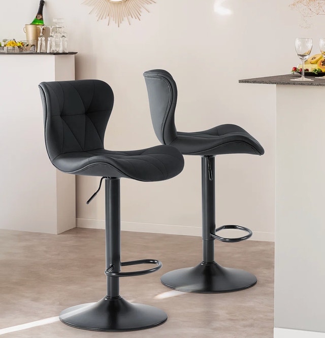 2pcs Swivel Adjustable Height Bar Stools, Leather Upholstered - photo 2
