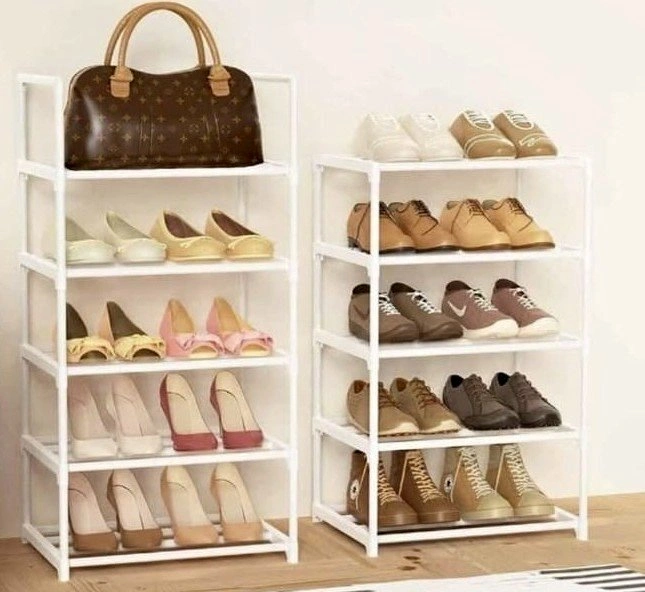 3 Tier Shoe Rack - White Metal