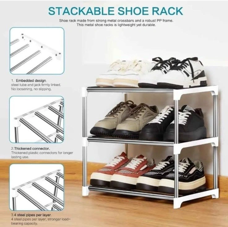 3 Tier Shoe Rack - White Metal - photo 2