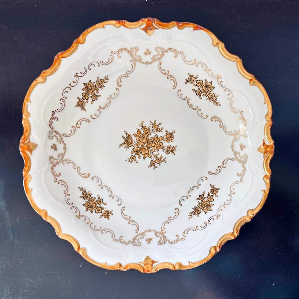 Reichenbach Germany Porcelain Serving Dish 12.75” Platter, Gold