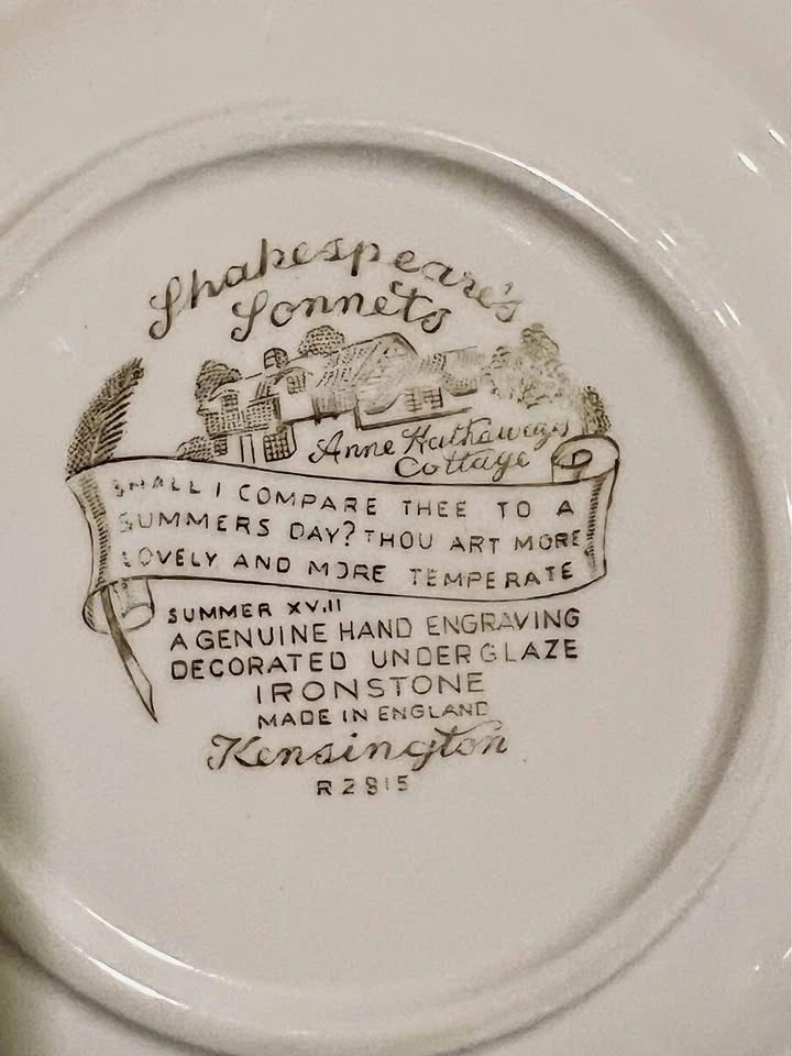 Shakespeare's Sonnets Kensington Staffords Ironstone Plates - photo 5