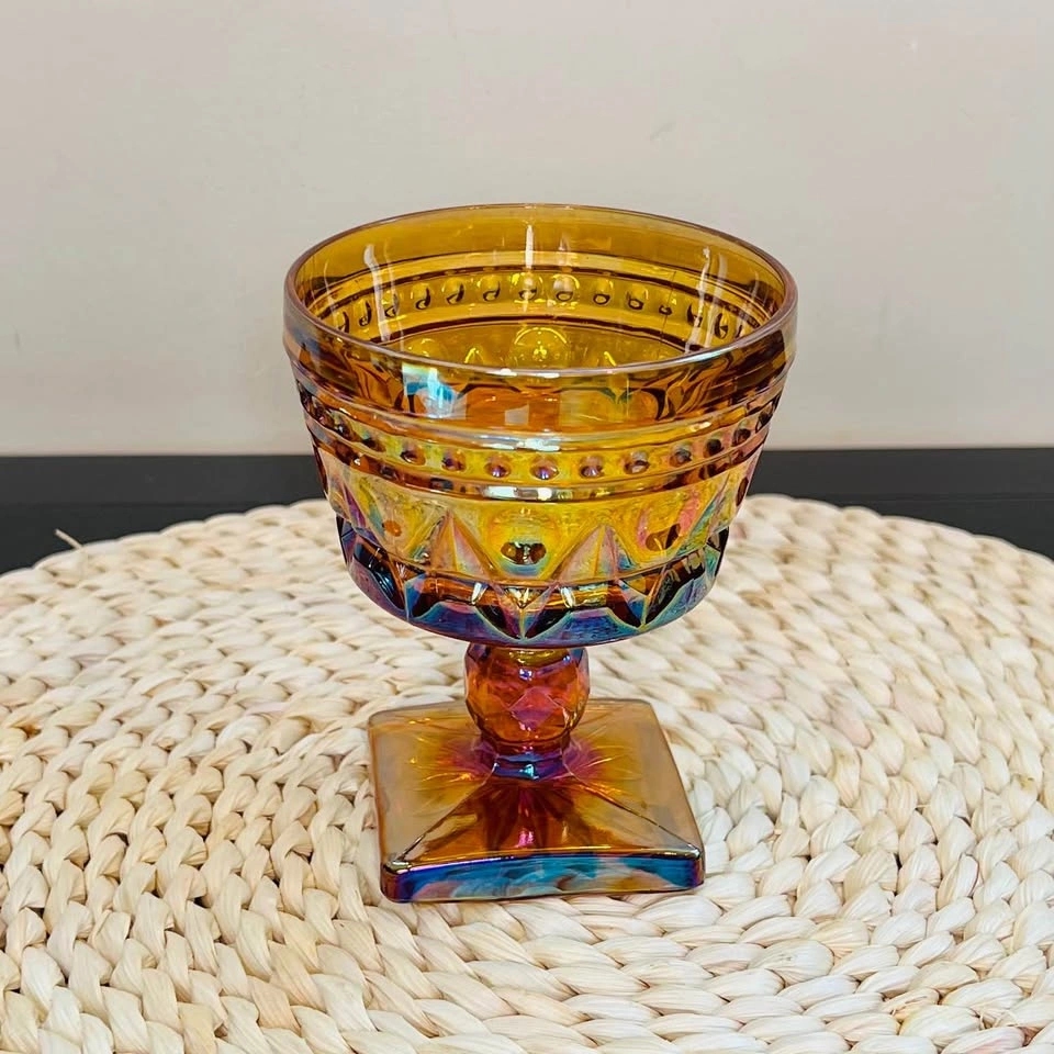 1960’s Indiana Glass Amber Iridescent Footed Goblet - photo 2