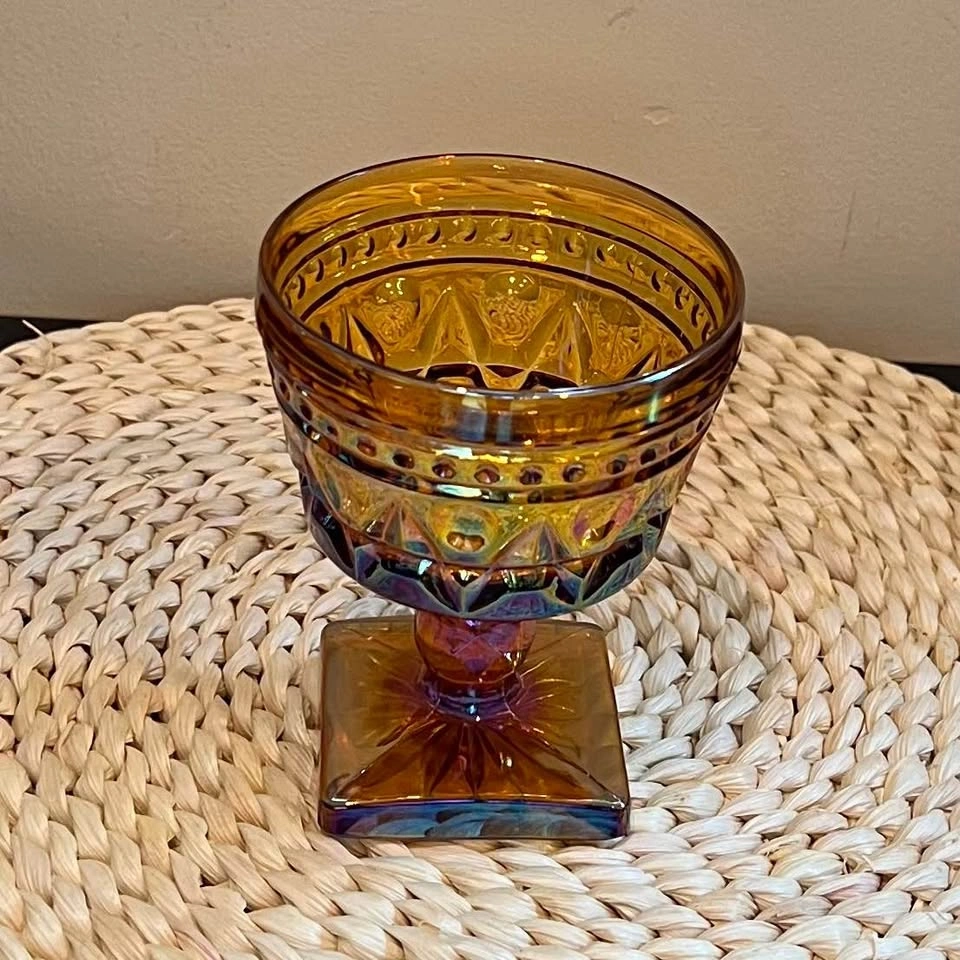 1960’s Indiana Glass Amber Iridescent Footed Goblet - photo 3