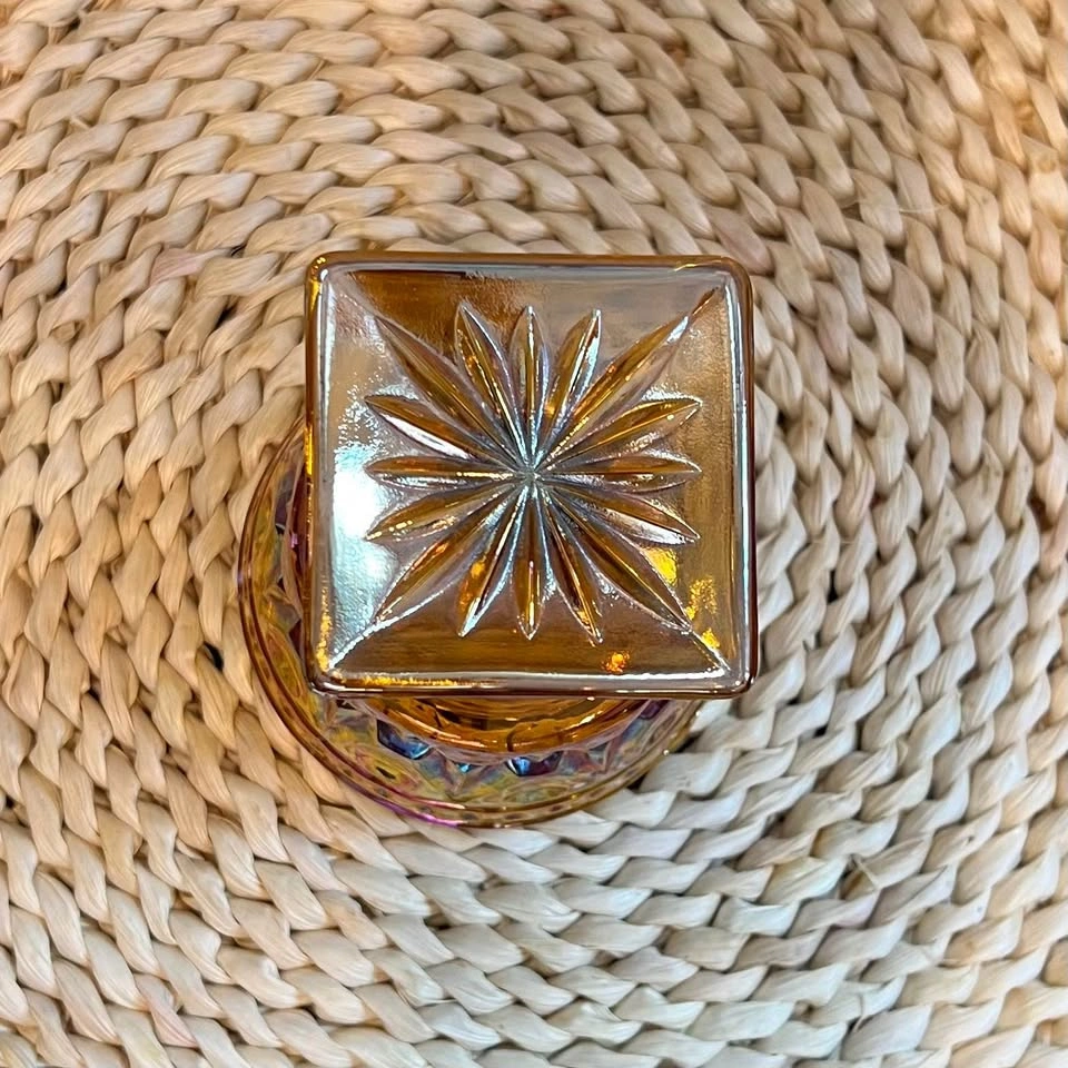 1960’s Indiana Glass Amber Iridescent Footed Goblet - photo 5