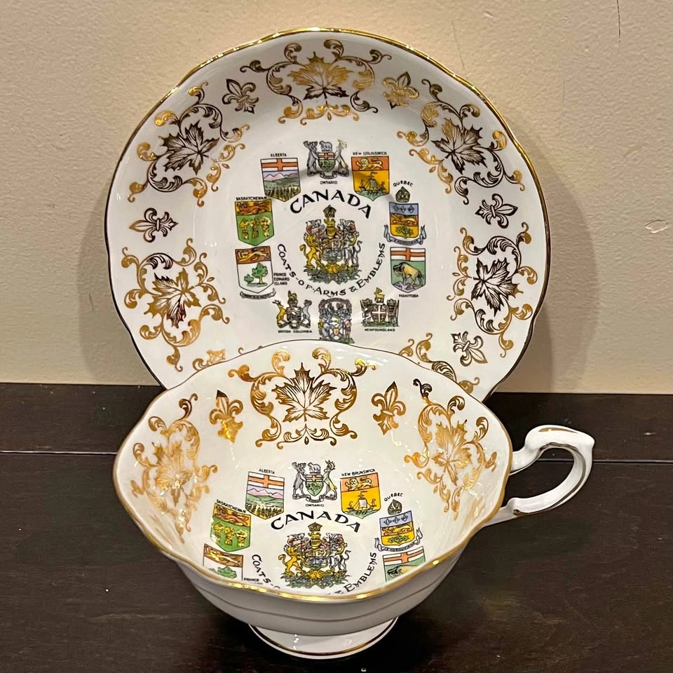 Paragon Canada Coats of Arms Square Shape Teacup and Saucer