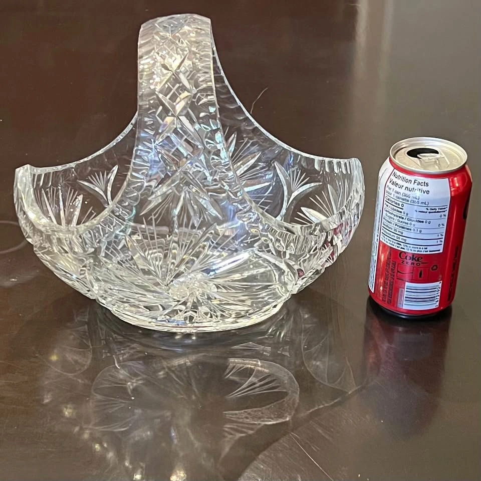 Hand Cut Lead Crystal Handled Large Basket / Pinwheel Pattern - photo 3