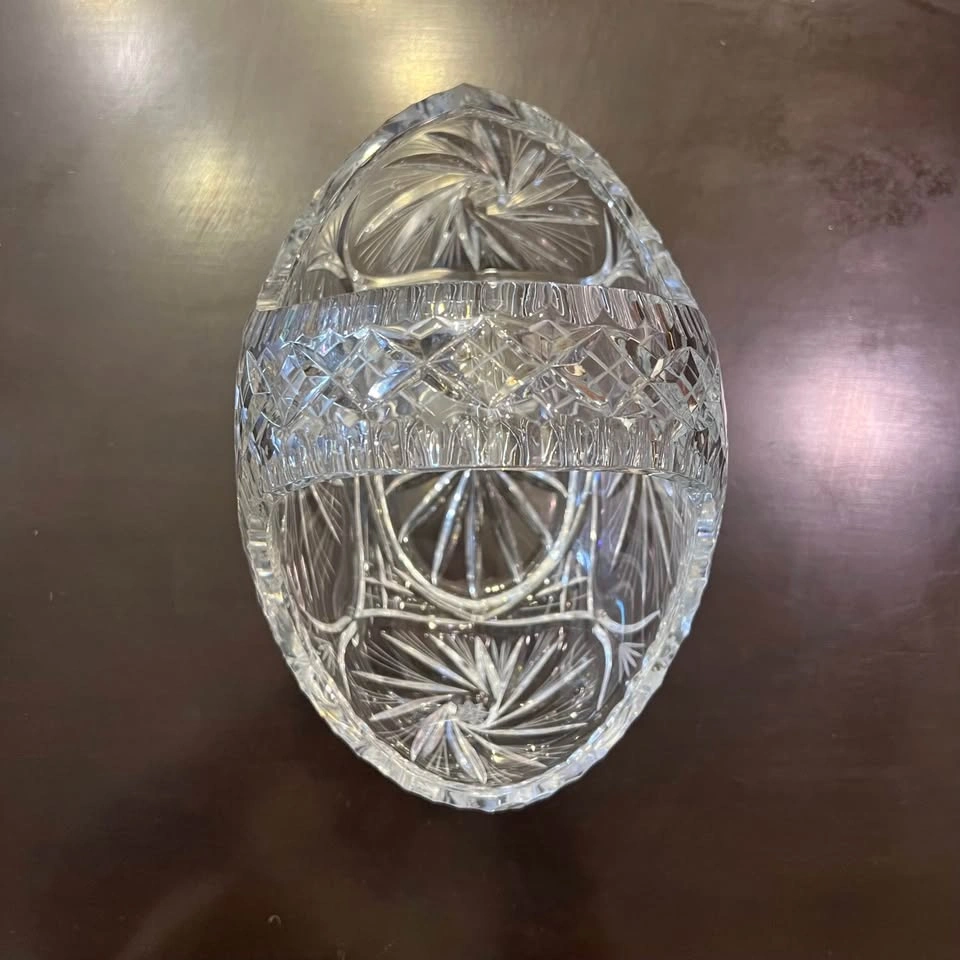 Hand Cut Lead Crystal Handled Large Basket / Pinwheel Pattern - photo 5