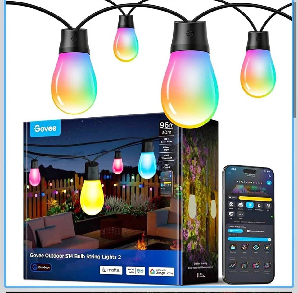 Govee S14 Smart Outdoor String Lights 96ft RGBIC WiFi
