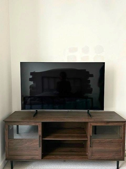 Stylish 58" TV Console with Glass Doors - Holds TVs up to 65"
